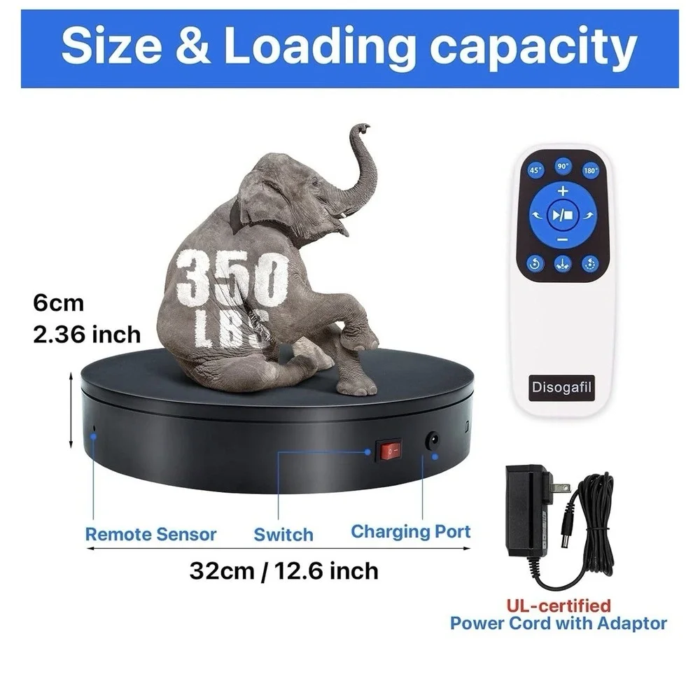 ComXim 12.6In/32cm Rotating Platform, 350lbs Capacity Motorized Electric Turn...